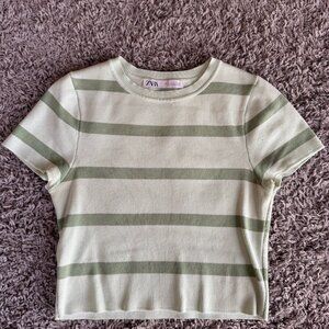 ZARA striped cropped stretchy baby tee size M (fits XS-M) perfect condition